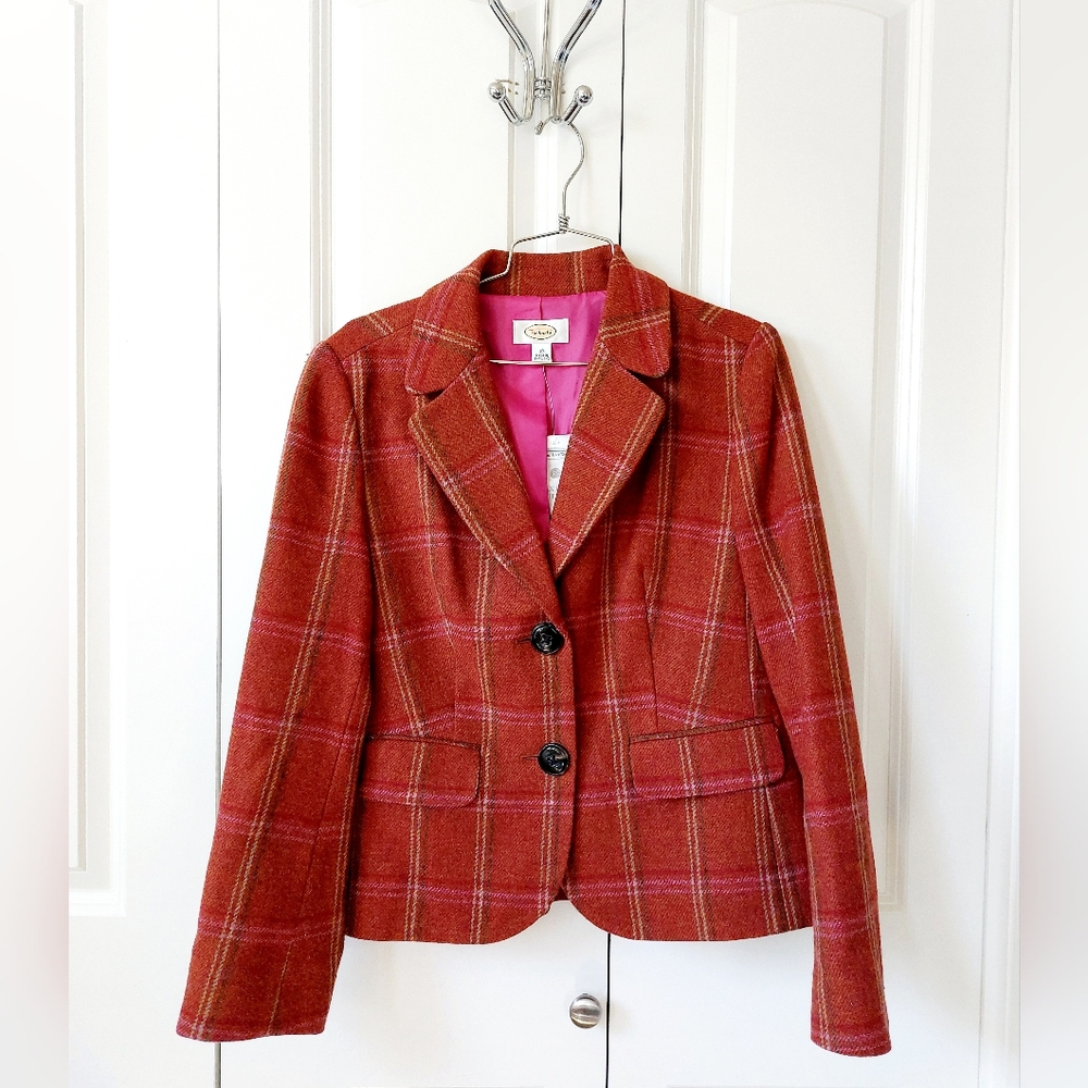 Talbots Rust Plaid Wool Blazer with Pink Lining